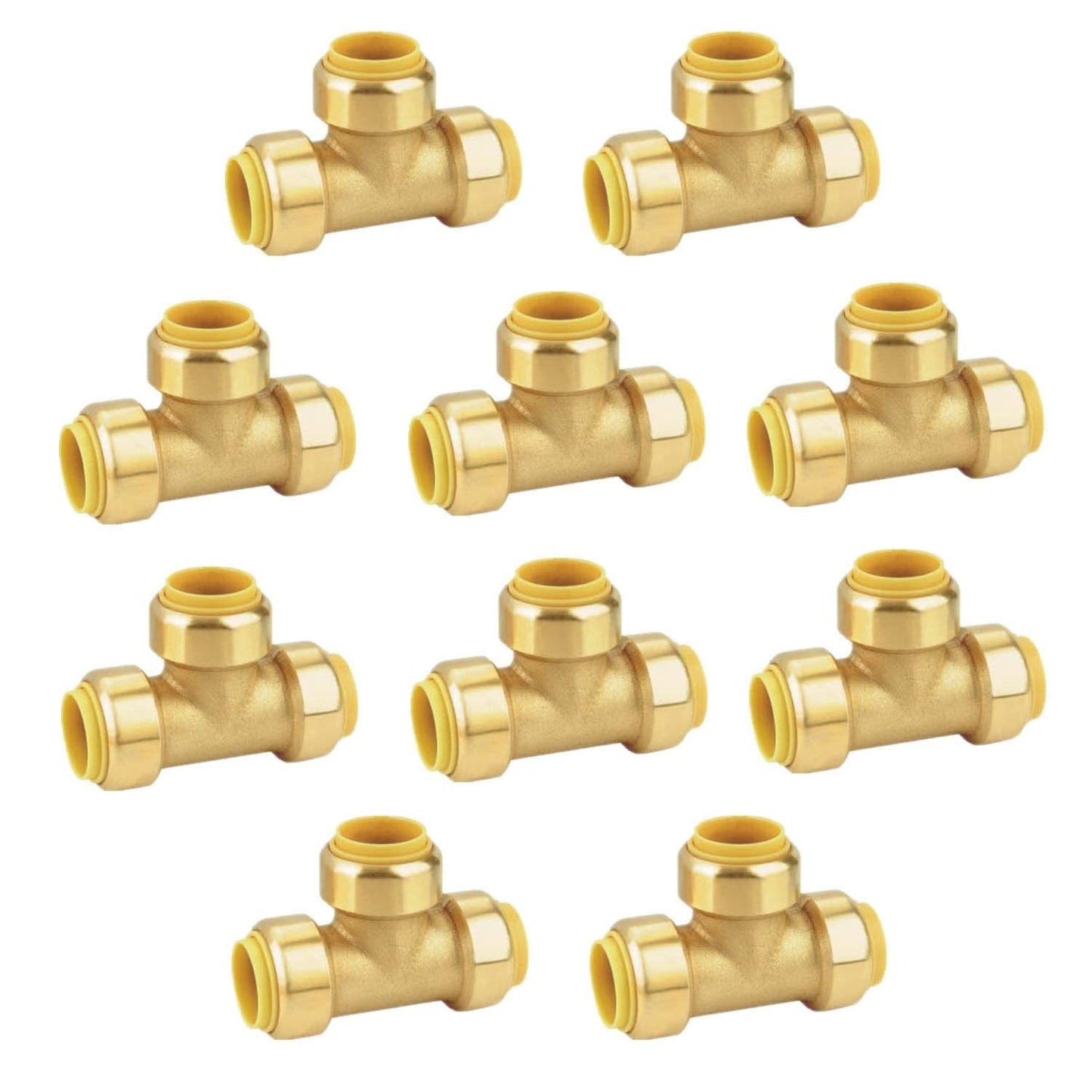 1/2 x 1/2 x 1/2 Inch (0.50x0.50x0.50) Push To Connect Fitting Tee for PEX, Copper, CPVC Pipe, Brass Plumbing Fitting with Stiffener, No Lead