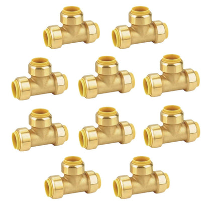1/2 x 1/2 x 1/2 Inch (0.50x0.50x0.50) Push To Connect Fitting Tee for PEX, Copper, CPVC Pipe, Brass Plumbing Fitting with Stiffener, No Lead
