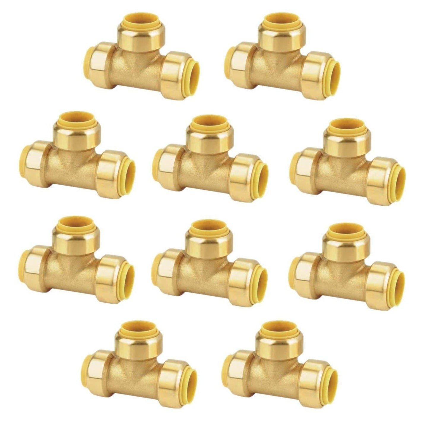 1/2 x 1/2 x 1/2 Inch (0.50x0.50x0.50) Push To Connect Fitting Tee for PEX, Copper, CPVC Pipe, Brass Plumbing Fitting with Stiffener, No Lead