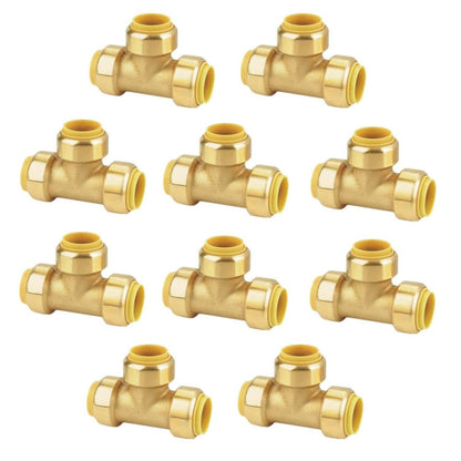 1/2 x 1/2 x 1/2 Inch (0.50x0.50x0.50) Push To Connect Fitting Tee for PEX, Copper, CPVC Pipe, Brass Plumbing Fitting with Stiffener, No Lead
