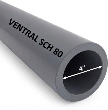 VENTRAL Schedule 80 PVC Pipe 4 Inch (4.5 OD), Grey, Cut Lengths for Industrial, Plumbing, Chemical, High-pressure
