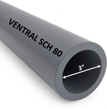 VENTRAL Schedule 80 PVC Pipe 3 Inch (3.5 OD), Grey, Cut Lengths for Industrial, Plumbing, Chemical, High-pressure